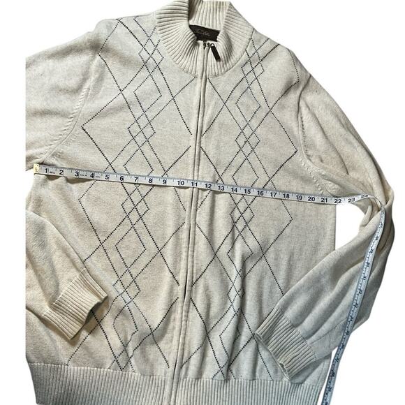 Tasso Ella 100% Cotton Full Zip Knit Cardigan Sweater Mens Tan/Blue Mock Collar - Picture 4 of 8